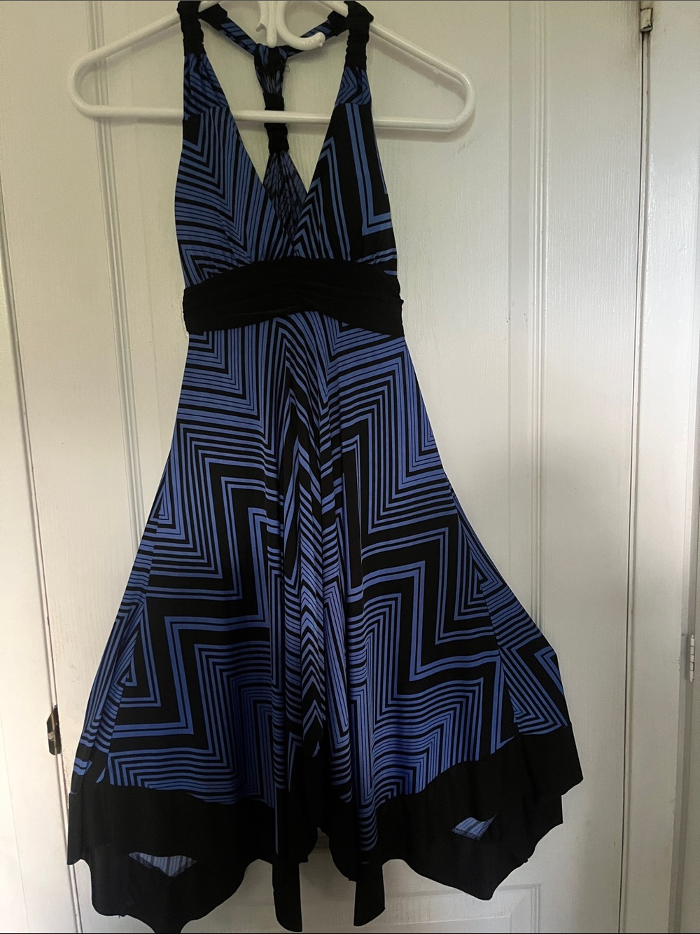 Backless Halter Dress in Blue and Black — Women’s Evening Dress